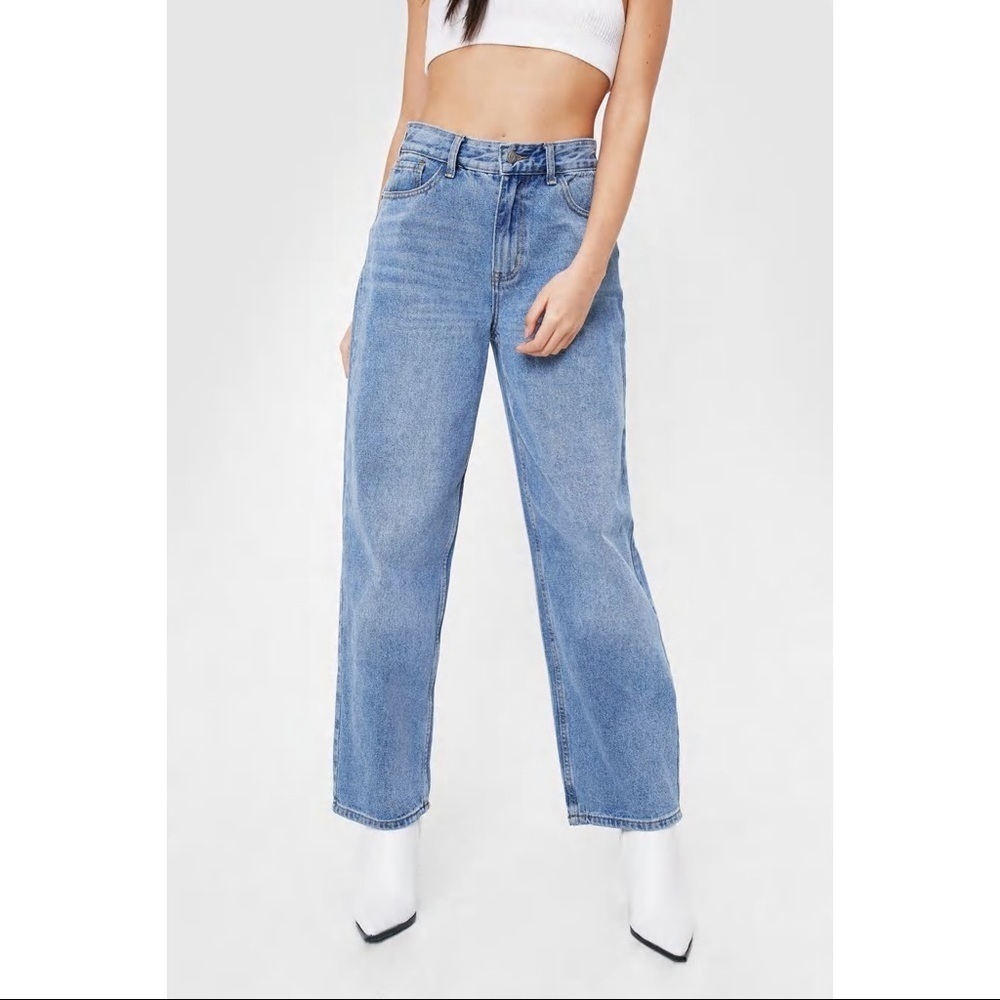 Nasty Gal Dru High Waisted Wide Leg Light Wash Blue Jeans NWT Size US 2
